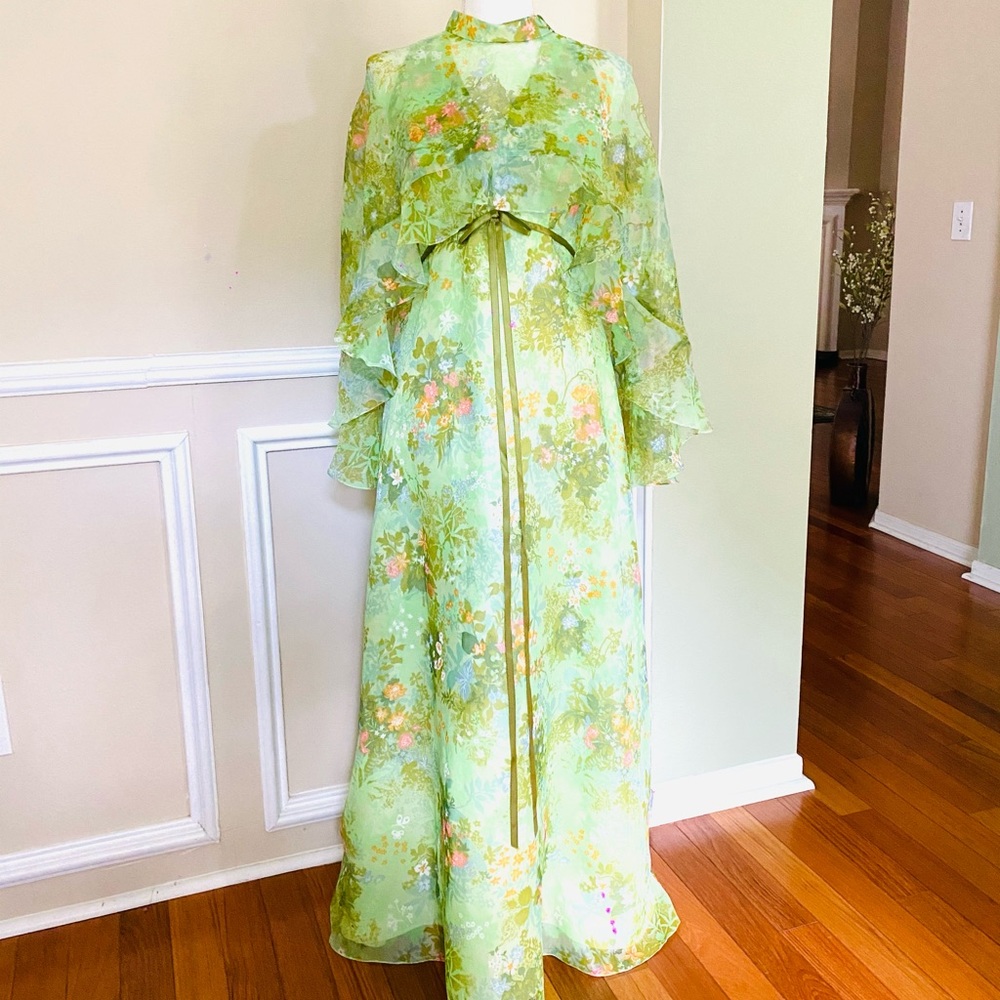 STUNNING Vintage 70s Chiffon Floral Gown